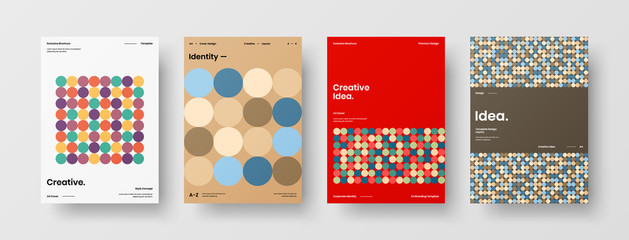 Naklejka premium Company identity brochure template collection. Business presentation vector A4 vertical orientation front page mock up set. Corporate report cover abstract geometric illustration design layout bundle.