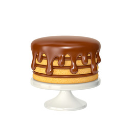 Birthday cake with chocolate glaze isolated on white