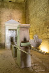 Magnificent and ancient temple of Edfu, located on the western bank of the Nile River in Egypt,...