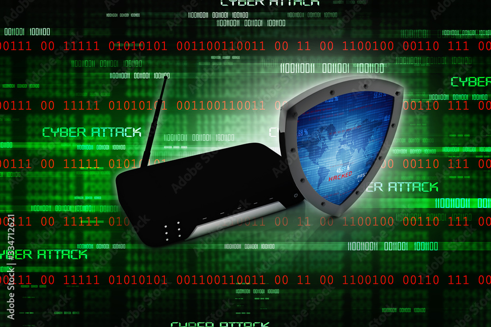 Poster 3d rendering shield and router