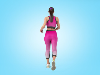 dayly fitness concept girl runs 3d render on blue gradient