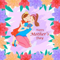 Obraz na płótnie Canvas vector illustration of Happy Mother's Day greetings background with mother and kid showing love and affection relationship