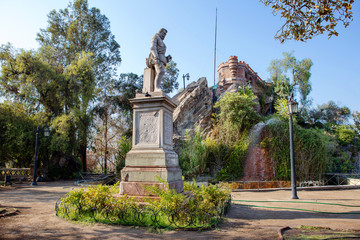 Fototapeta premium Santiago, Chile, a monument to the Conquistador Pedro de Valdivia. Monument to the founder of Chile and Santiago Conquistador Pedro de Valdivia. The second, more impressive equestrian monument is ins