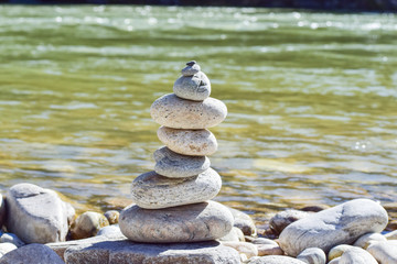 Rock balancing by river side