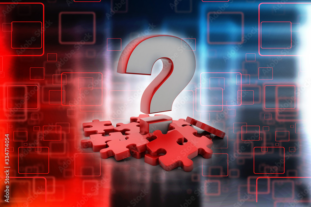 Poster 3d rendering question mark on puzzle