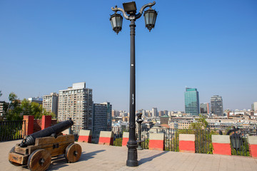 Fototapeta na wymiar Santiago, Chile, Santa Lucia Hill. A gun. For more than a century and a half, residents of the capital heard the noon shot of a cannon from Santa Lucia Hill.