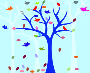 Trees background. The trunk and leaves in separate layers. Vector.