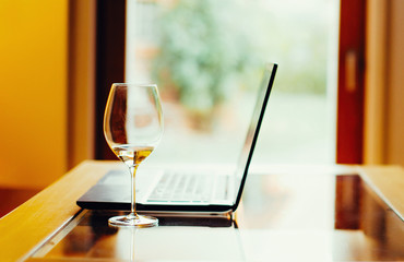 Workplace with notebook laptop, quarantined work from home, remote work