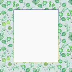 Elegant frame. Hand drawn eucalyptus leaves isolated on white background.