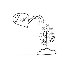 Doodle gardening icon isolated on white. Outline plant with oxygen. Kids hand drawing line art. Sketch vector stock illustration