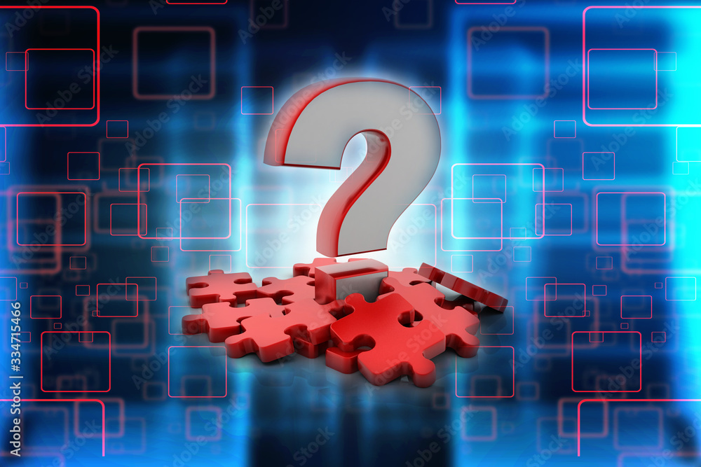 Poster 3d rendering question mark on puzzle