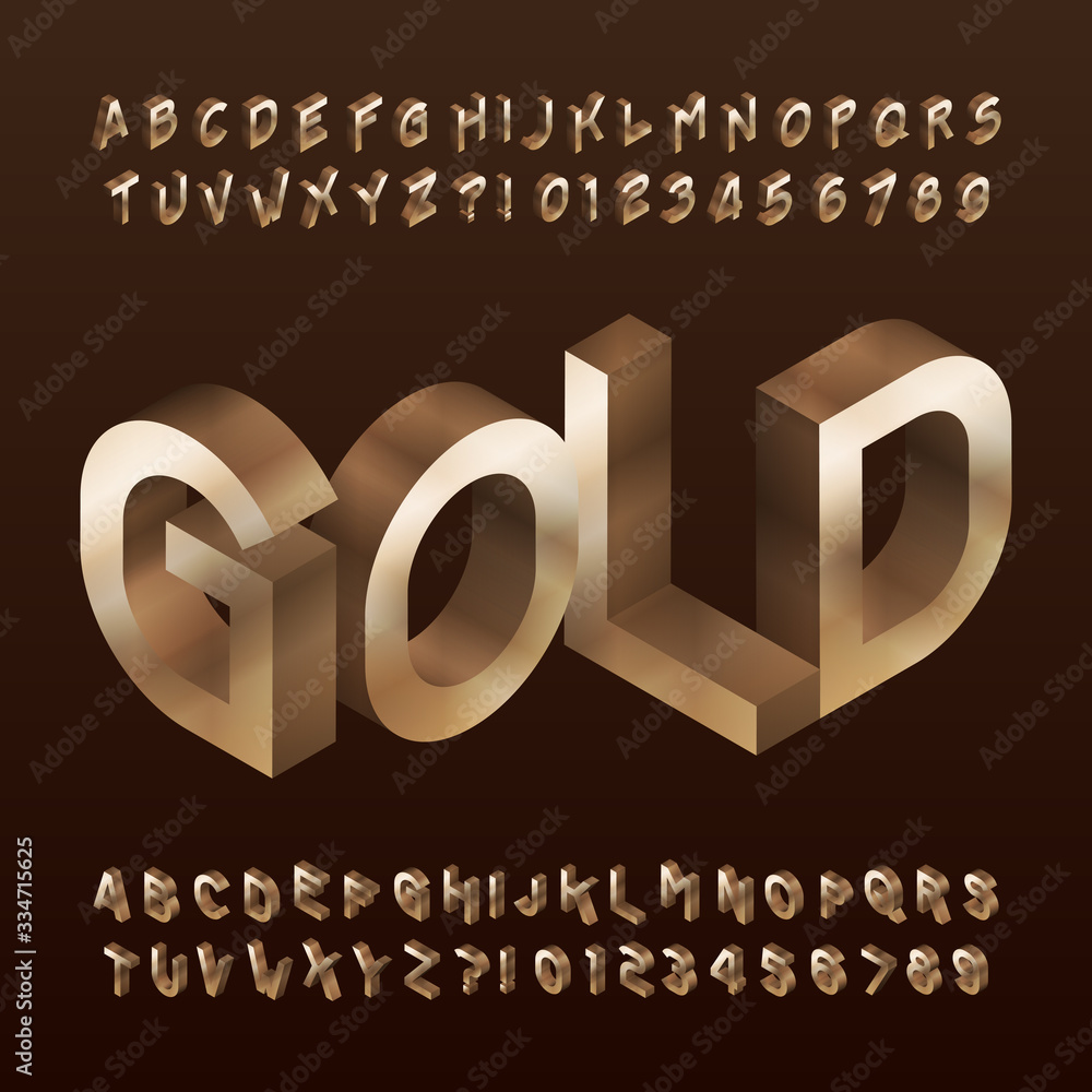 Fototapete isometric gold alphabet font. 3d golden letters and numbers. stock vector typescript for your typogr