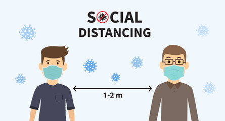 Social distancing. Space between people to avoid spreading COVID-19 Virus. Keep the 1-2 meter distance. Vector illustration