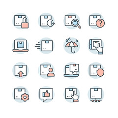 Postal delivery line icon set