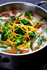 cream soup with broccoli, green bean, fried bacon