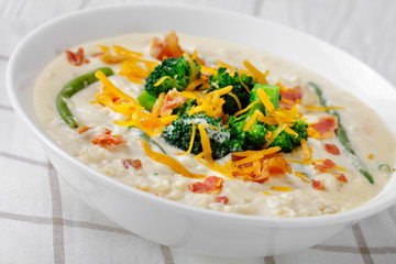 close-up of portion of cream soup in a bowl