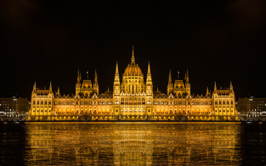 The building of the Hungarian Parliament at night. Budapest.