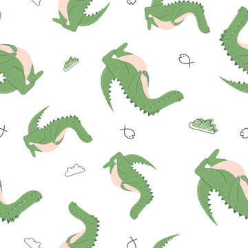 Baby pattern of crocodile in the white backdrop