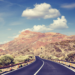 Scenic road in Teide National Park, color toning applied, Tenerife, Spain.