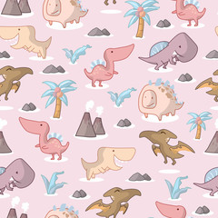 Fototapeta na wymiar Dinosaurs seamless pattern for kids, Creative vector childish background