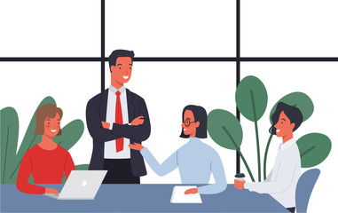 Business people working in office. Vector illustration in a flat style