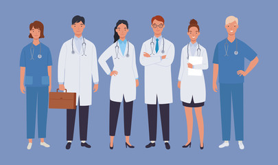 Doctors team. Medical staff doctor and nurse, group of medics. Vector illustration in a flat style