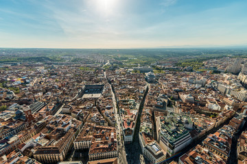 Aerial view of Madrid at sunrise