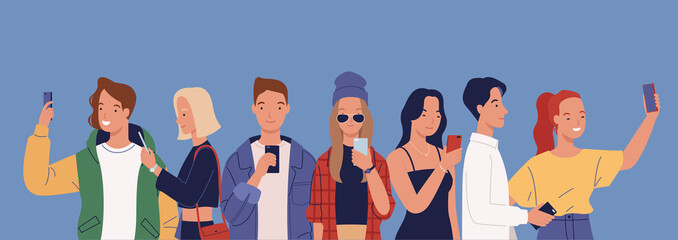 People using mobile phones. Vector illustration in a flat style