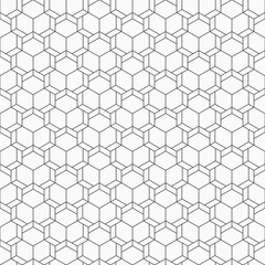 Abstract seamless pattern. Modern stylish texture. Linear style. Geometric tiles with triple hexagonal elements. Vector monochrome background.