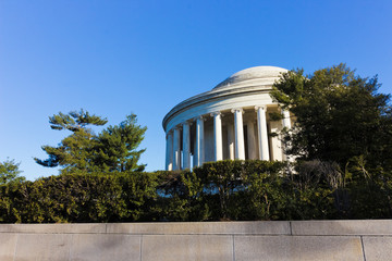 Partial view of the circular colonnaded, Pantheon inspired Thomas Jefferson Memorial surrounded by...