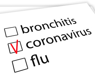 Sheet of paper with a red mark opposite inscription coronavirus