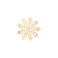 Gold Snowflake Isolated On A White Background Hand Drawn Illustration