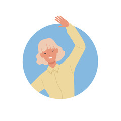 Woman looking out of round frame. young woman in circle window. Vector illustration in a flat style