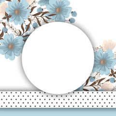 Floral circle border - light blue round frame with flowers