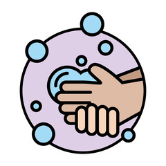 Hand washing. Hygiene and care products. Hands with soap suds. Soap-antiseptic. Vector illustration isolated on a white background for design and web.
