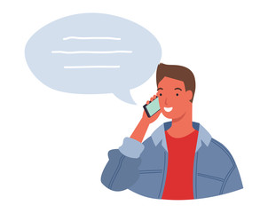 Young man talking on mobile phone. Vector illustration in a flat style