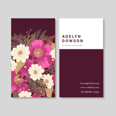 Flower business cards hot pink flowers