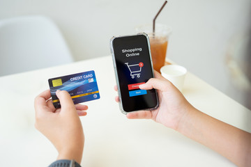 Online shopping with smartphone and shopping bags delivery service using as background shopping concept and delivery service concept with copy space  for your text or  design.