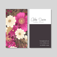 Flower business cards hot pink flowers
