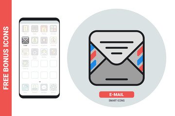 Email or e-mail application icon for smartphone, tablet, laptop or other smart device with mobile interface. Simple color version. Contains free bonus icons