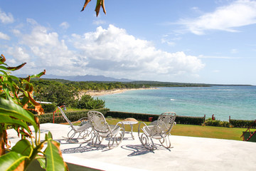 beach chairs and umbrellas on the beach