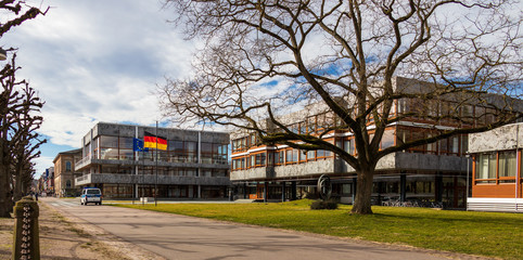 Buildings and Entrance Square of Federal Court of Justice of Germany, Bundesverfassungsgericht, BGH. In Karlsruhe, Germany