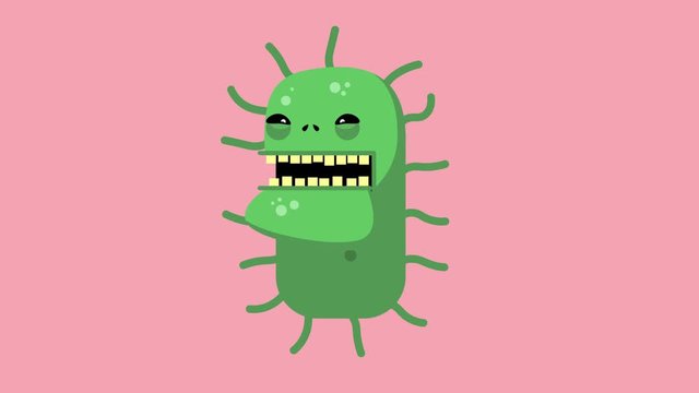 Animation of coronavirus bacteria character. Flat style of angry virus-monster