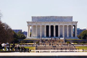 Spring view of the eastern facade of the Abraham Lincoln Memorial & ceremonial Lincoln Steps from...
