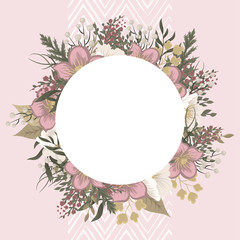 Fototapeta na wymiar Pink floral background - flower circle frame