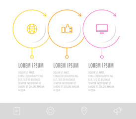 Business diagram with 3 circular elements with arrows. Vector flat concept of three business options to choose from. Infographics modern design for flowchart, timeline, web, graph, presentation