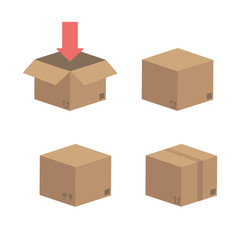 Fototapeta premium Collection of carton box icons isolated on white background. Flat vector illustration. 