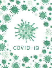 Card with the phrase Covid-19 among viruses on white background isolated. Supporting design for covid virus quarantine, social isolation