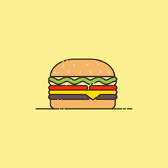 Burger icon. Flat illustration of burger vector icon for web isolated on color background.. Simple Hamburger in flat style, vector illustration for web and mobile design. Fast food elements vector 