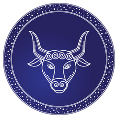Taurus zodiac sign of bull with horns. Horoscope and astrology symbol of people born in april and may. taurens sign in circle, isolated icon in flat. Astrological element in circular shape vector